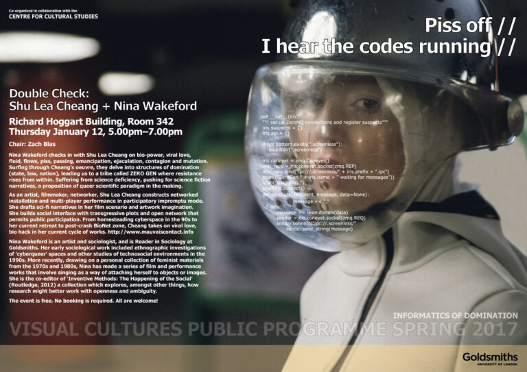 Shu Lea Cheang + Nina Wakeford, Informatics of Domination, Department of Visual Cultures Spring 2017 Public Programme, Goldsmiths, University of London