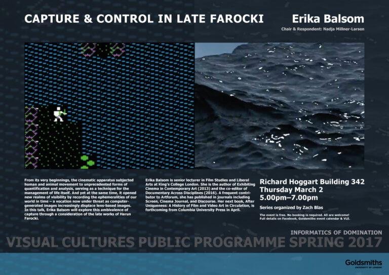 Erika Balsom, Informatics of Domination, Department of Visual Cultures Spring 2017 Public Programme, Goldsmiths, University of London