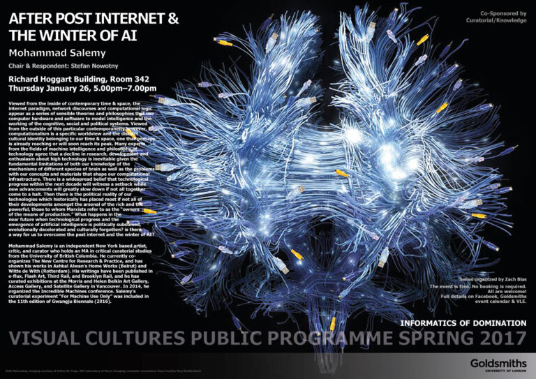 Mohammad Salemy, Informatics of Domination, Department of Visual Cultures Spring 2017 Public Programme, Goldsmiths, University of London